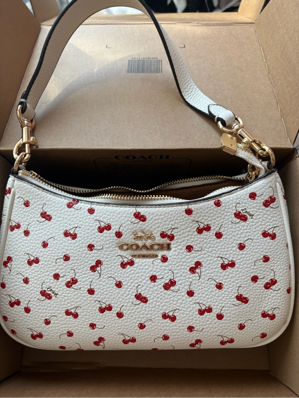 Coach White Cherry Print Leather Shoulder Bag